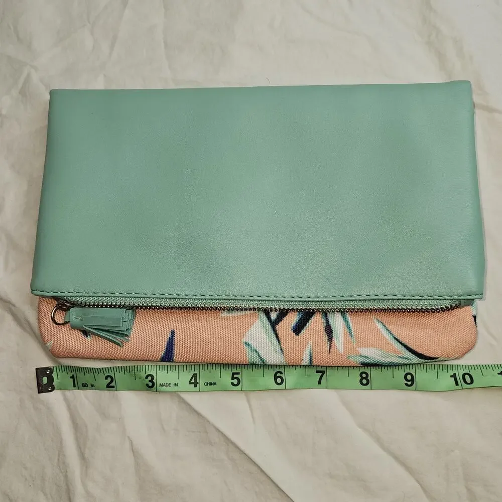 Anthropologie Rachel Pally Reversible Folded Clutch Tropical leaf Faux Leather